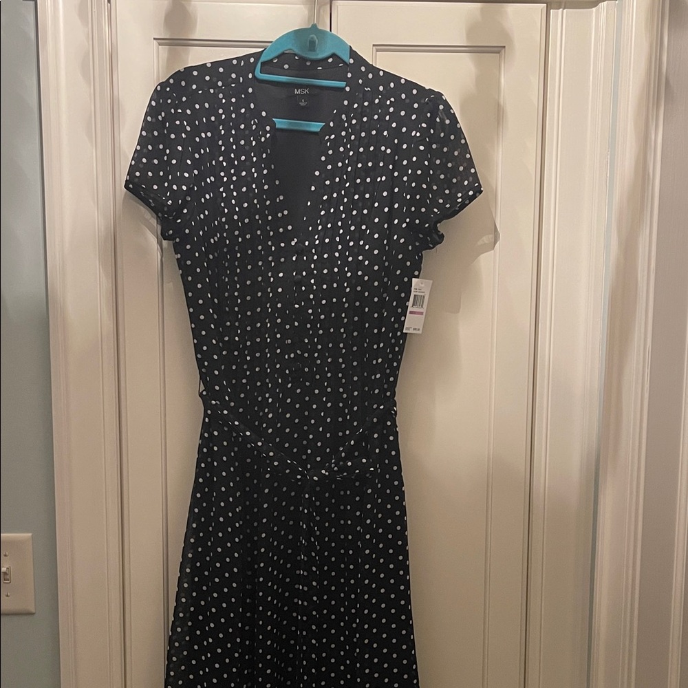 MSK Black and White Polka Dot Midi Dress